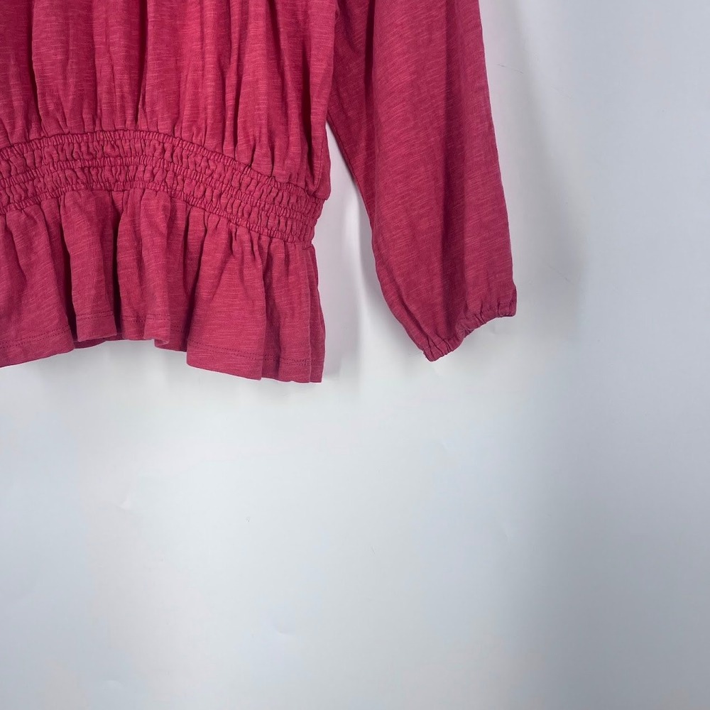 Marine Layer Womens Christiana Knit Top Cotton Slub Smocked Peplum Top Size XS - Picture 7 of 14
